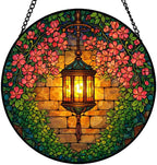 9.84 Inch Stained Glass Window Hanging Suncatcher Lantern Garden Bloom Colorful Glass Panel Sun Catcher for Window Window Hanging Decor for Home Housewarming Gift by Unknown