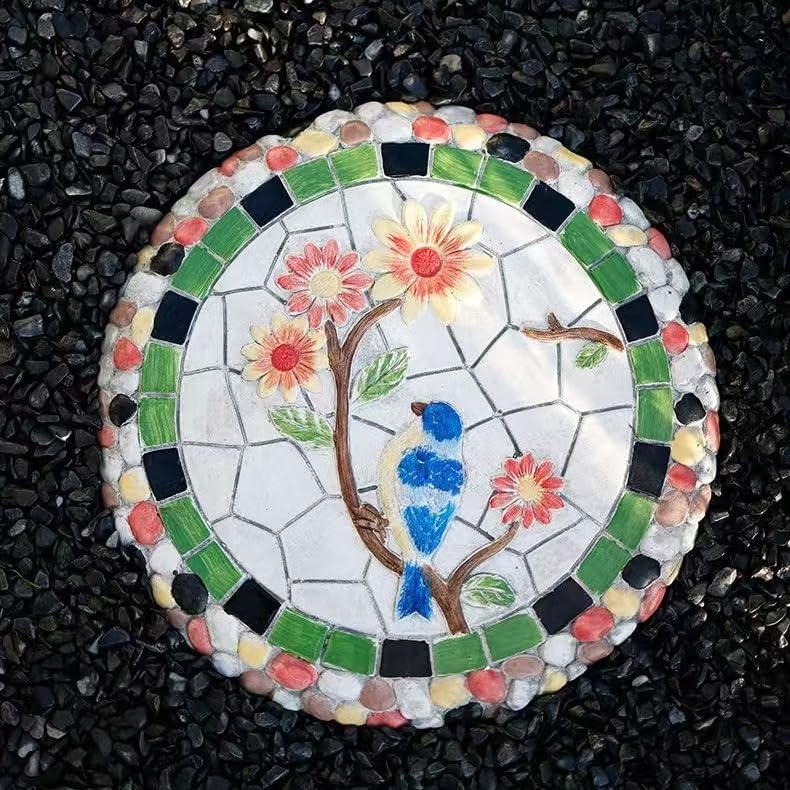 Round Garden Stepping Stones Resin Decorative Stepping Stone for Garden, 13 Inch Thicker Pavers for Garden Walkway Tread Stone Paving Stone for Yard Emulational Outdoor Lawn Decoration Stones(Style C) - Image 2