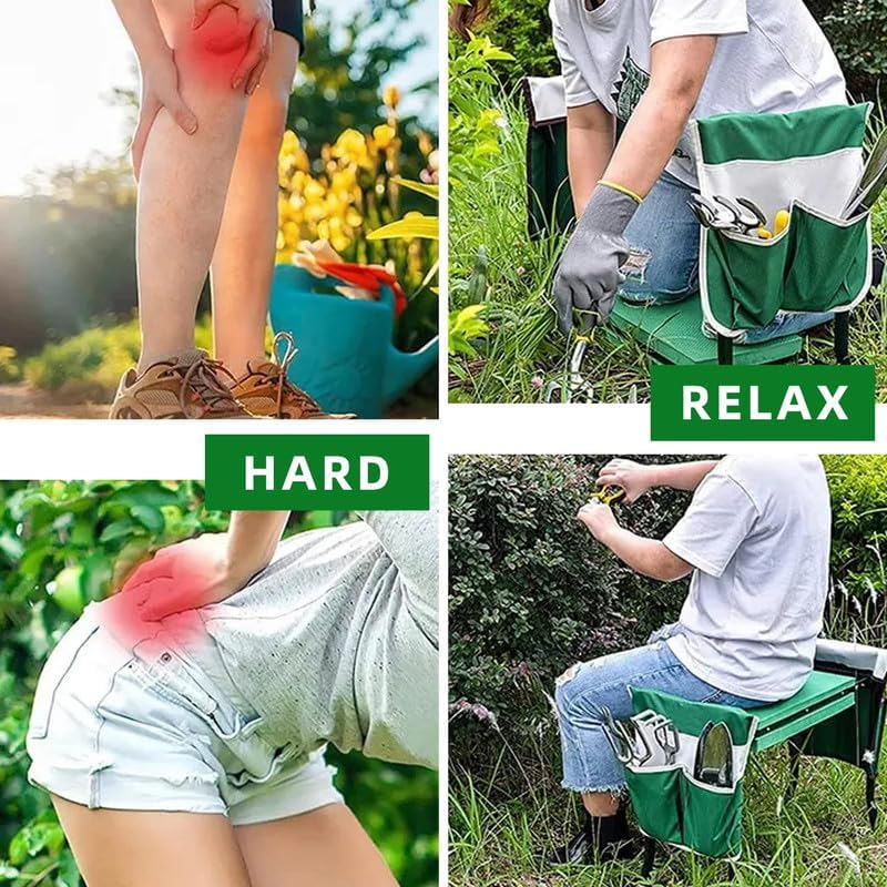2-in-1 Garden Kneeler & Seat, Folding Seat w/EVA Foam Kneeling Pad & Removable Tools Pouch, 2 Big Tool Pouches Included - Image 5