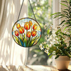 Orchids Blooming in Stained Glass Window Stained Glass Suncatcher 9.8 Inch - Image 3