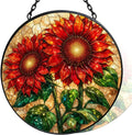 Stained Glass Window Hanging-11.8" Sunflower Suncatcher Glass Panel,Vibrant Red and Gold Floral Window Art,Home Decorative Hanging Ornament for Kitchen or Garden,Ideal Gift for Mother,Wife or Women by Vexila