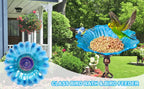 Homight Solar Glass Blue Bird Bath Garden Outdoor Birdbath with Metal Stake - Image 4