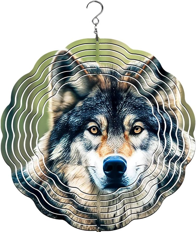 Traci's Fun Creations Wolf Wind Spinner, 10", Aluminum, Double-Sided, Outdoor Yard and Garden Décor (Wolf 2) by Unknown