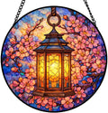 Stained Glass Window Hanging Suncatcher 9.8 Inch Lantern with Cherry Blossom Design Colorful Glass Panel Sun Catcher for Window,Window Hanging Decor for Home,Housewarming Gift by Unknown