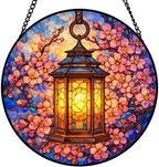 Stained Glass Window Hanging Suncatcher 9.8 Inch Lantern with Cherry Blossom Design Colorful Glass Panel Sun Catcher for Window,Window Hanging Decor for Home,Housewarming Gift by Unknown