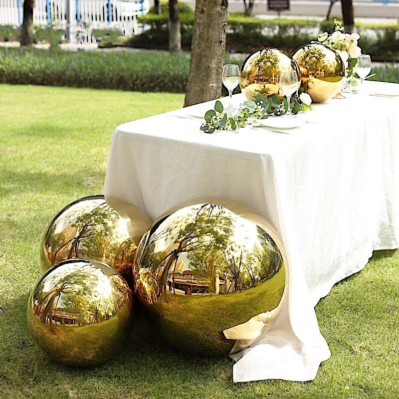 2 pcs 12 in Gold Stainless Steel Globe Gazing Reflective Mirror Balls Outdoor Garden Decor Centerpieces Wedding Party Events Reception Home Decorations Modern Ornaments Landscaping Accents - Image 7