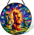 Stained Glass Window Hanging-11.8" Moai Statue Suncatcher Glass Panel,Colorful Easter Island Head Art Decor,Home Decorative Hanging Ornament for Kitchen or Garden,Ideal Gift for Mother,Wife or Women by Vexila