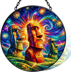 Stained Glass Window Hanging-11.8" Moai Statue Suncatcher Glass Panel,Colorful Easter Island Head Art Decor,Home Decorative Hanging Ornament for Kitchen or Garden,Ideal Gift for Mother,Wife or Women by Vexila
