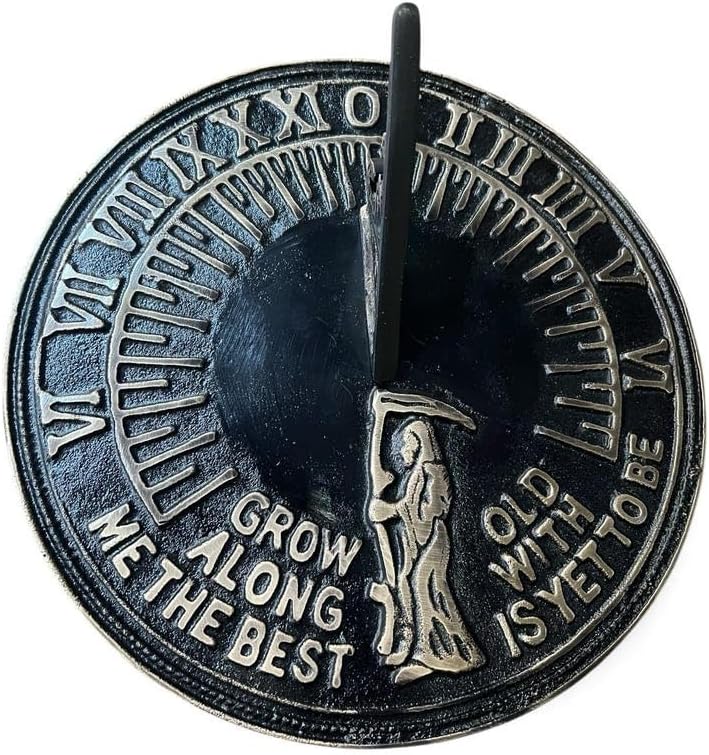 Garden Sundial, 29cm Replica “Grow Old Along with Me” Quote Black 10 Inch by Unknown