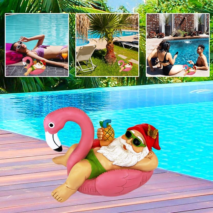 Mood Lab Garden Gnome on Flamingo - Funny Gnome Figurine - 8 Inch Depth Lawn Statue - for Outdoor or House Decor - Image 4