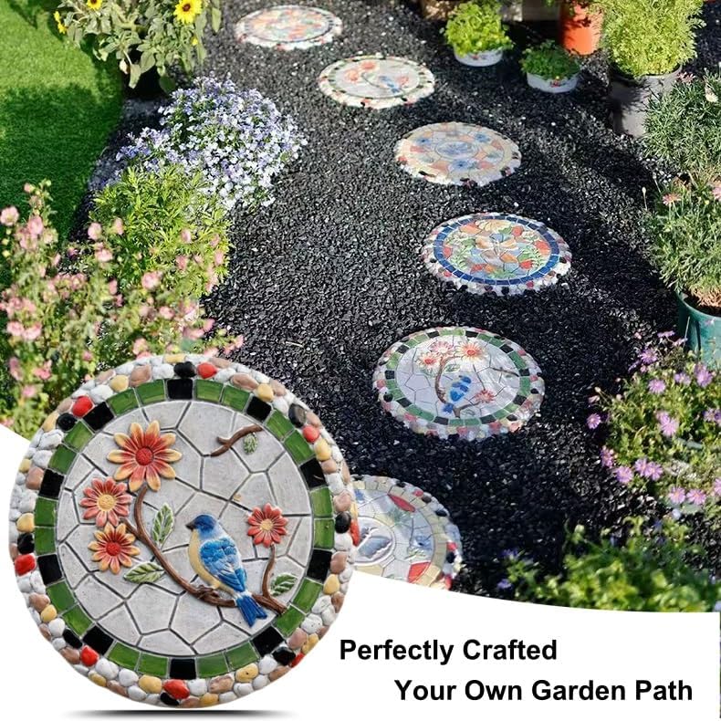 Round Garden Stepping Stones Resin Decorative Stepping Stone for Garden, 13 Inch Thicker Pavers for Garden Walkway Tread Stone Paving Stone for Yard Emulational Outdoor Lawn Decoration Stones(Style C) - Image 4