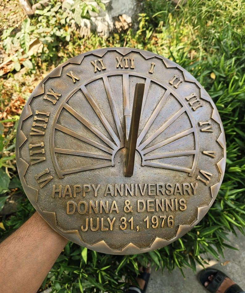 Personalized Bronze Sundial, Custom, Engraved Garden Decor, Wedding Keepsake, Outdoor Sundial (Antique Brown, 10 Inch) - Image 2