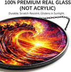 Stained Glass Window Hanging - 11.8" Fiery Ocean Wave and Sunset Suncatcher Glass Panel, Home Decorative Hanging Ornament for Kitchen or Garden, Ideal Gift for Mother, Wife or Women - Image 2