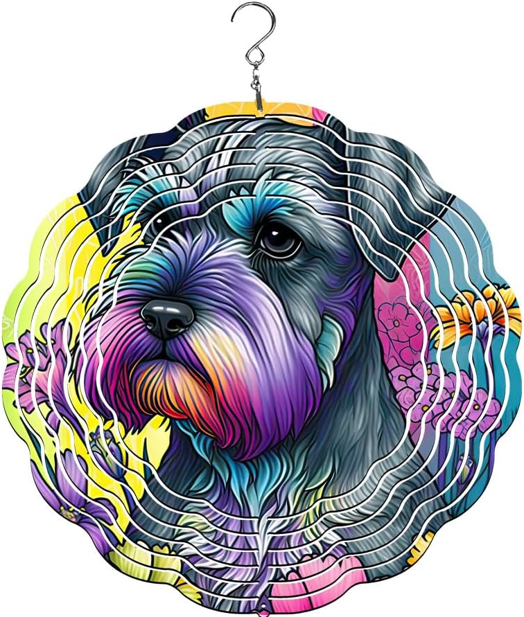 Traci's Fun Creations Schnauzer Wind Spinner, 10 Inch, Aluminum, Double Sided, Yard and Garden Décor (Colorful) by Unknown