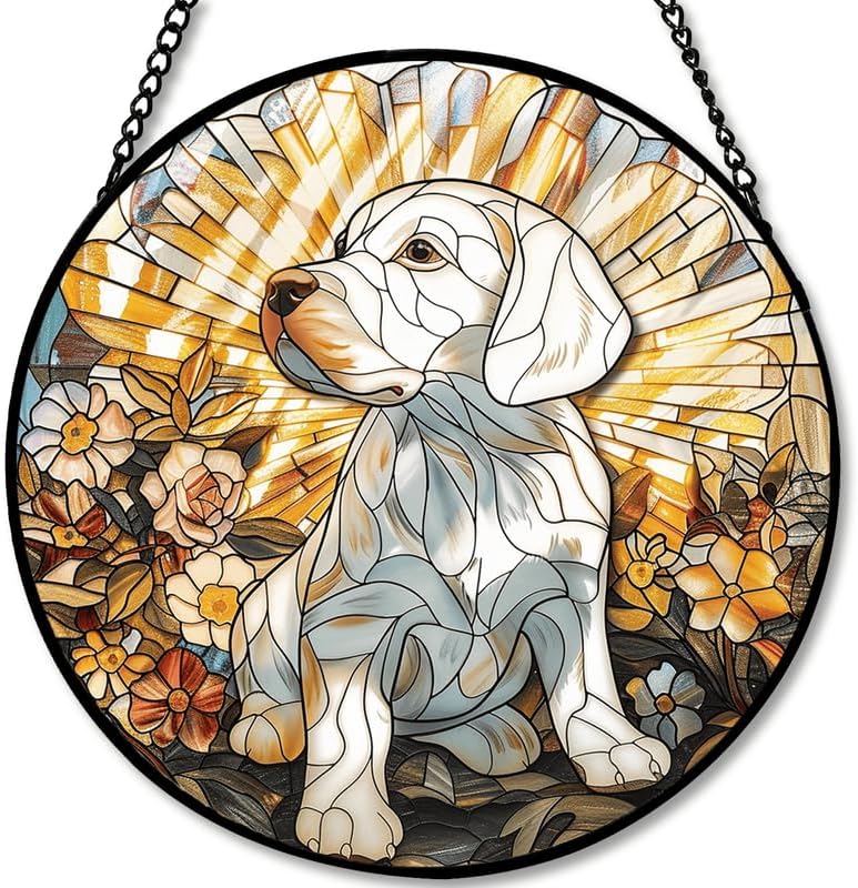 Stained Glass Window Hanging - American Shorthair Cat with Blue Glass Glow 11.8in Sun Catchers Indoor Stained Glass Panels Wall Decor for Mom, Wife, Lovers, Festive by PPANGI