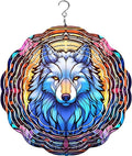 Wolf Wind Spinner, 10", Aluminum (Stain Yellow Blue) by Unknown