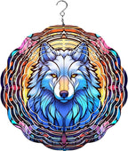Wolf Wind Spinner, 10", Aluminum (Stain Yellow Blue) by Unknown