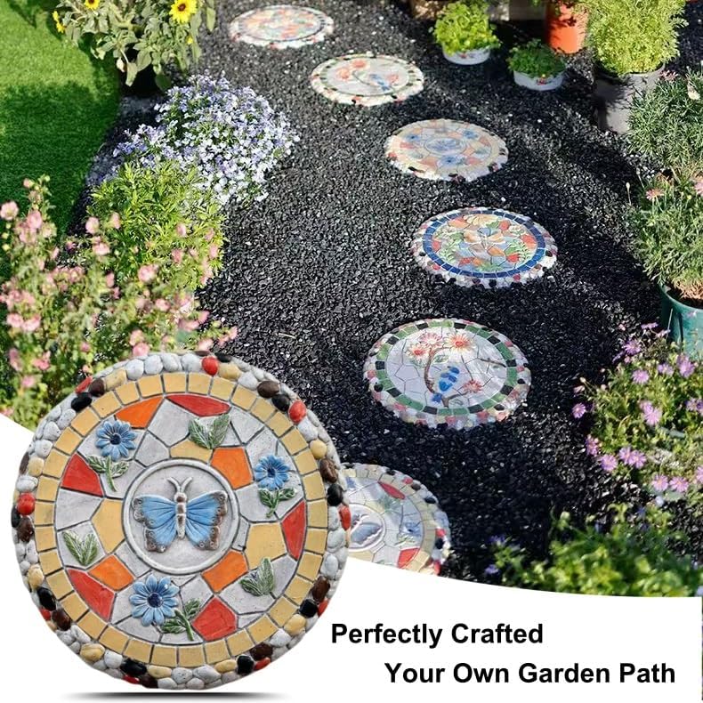 Round Garden Stepping Stones Resin Decorative Stepping Stone for Garden, 13 Inch Thicker Pavers for Garden Walkway Tread Stone Paving Stone for Yard Emulational Outdoor Lawn Decoration Stones(Style A) - Image 4